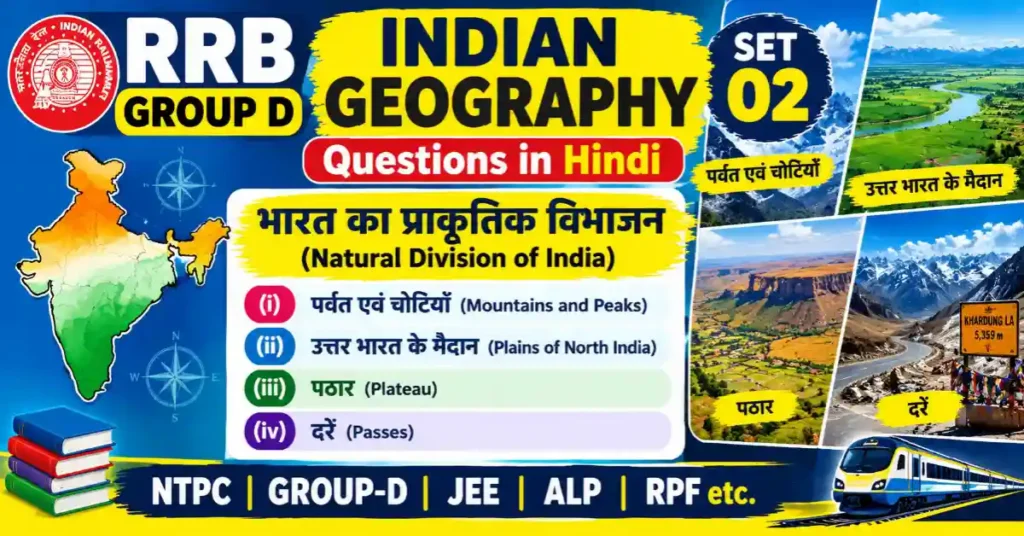 Indian Geography Questions in Hindi Set 02 on Natural Division of India for RRB Group D